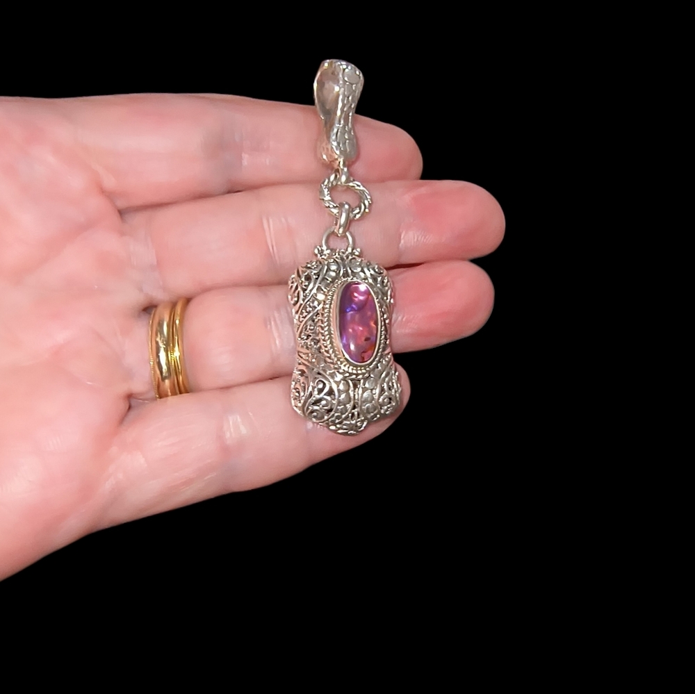 Sarda Bali Pink Abalone Quartz Triplet Pendant Enhancer Magnetic Clasp Mint - Picture 5 of 10